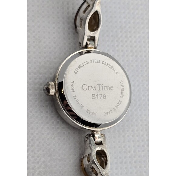 Women\'s Vintage Gem Time 925 Sterling Silver Gemstone Bangle Links Watch 12